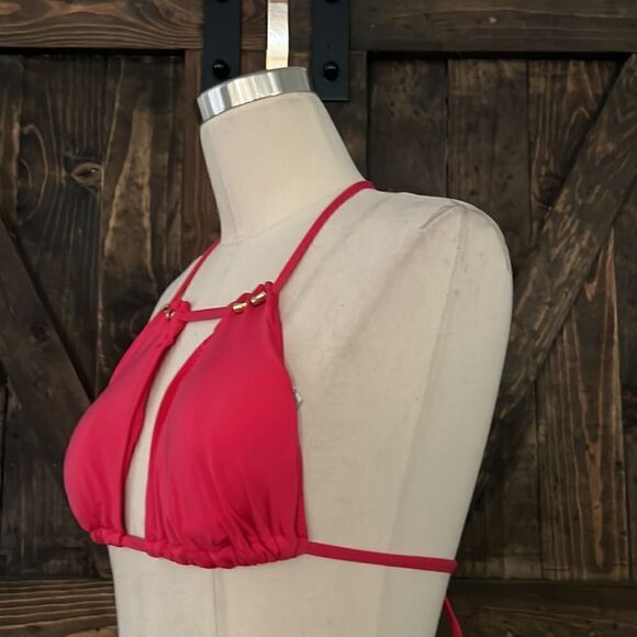 Trina Turk pink high neck halter bikini top Sz-8 - Picture 2 of 9